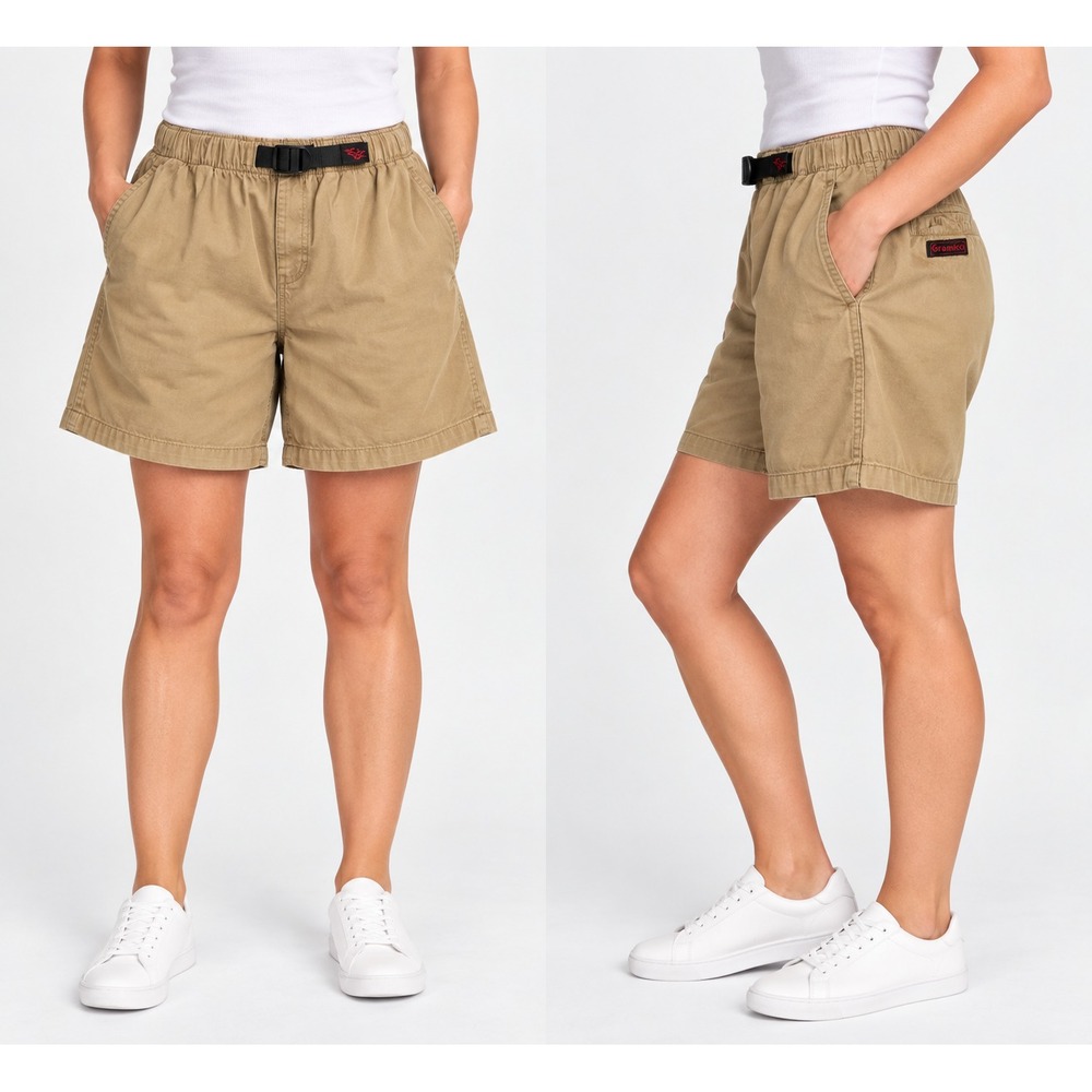 Vintage Gramicci G Shorts Womens XL Khaki Tan Cotton Belted Climbing Made USA